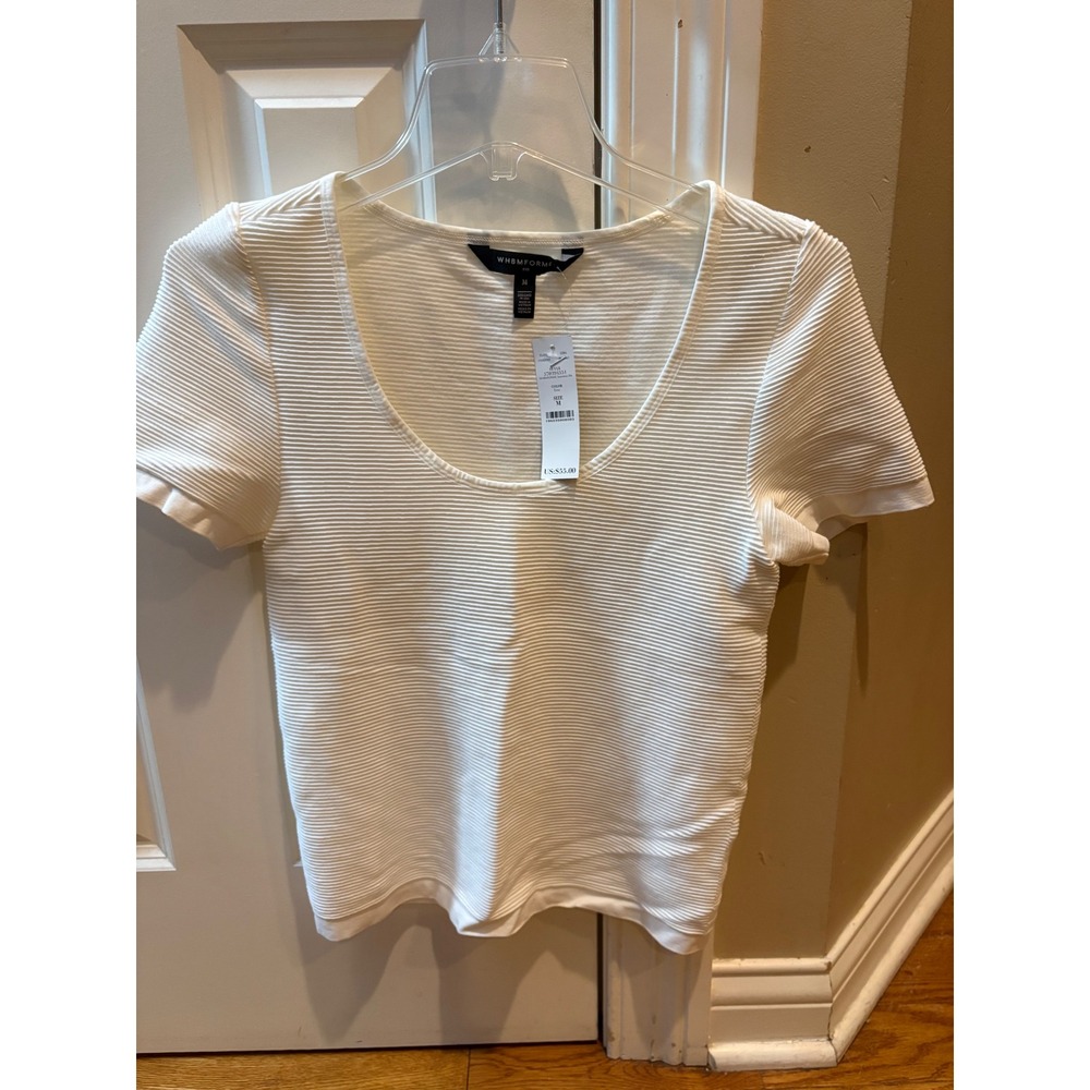 White House Black Market WHBMFORME Seamless Rib Scoop Neck Top Ecru M 570394551